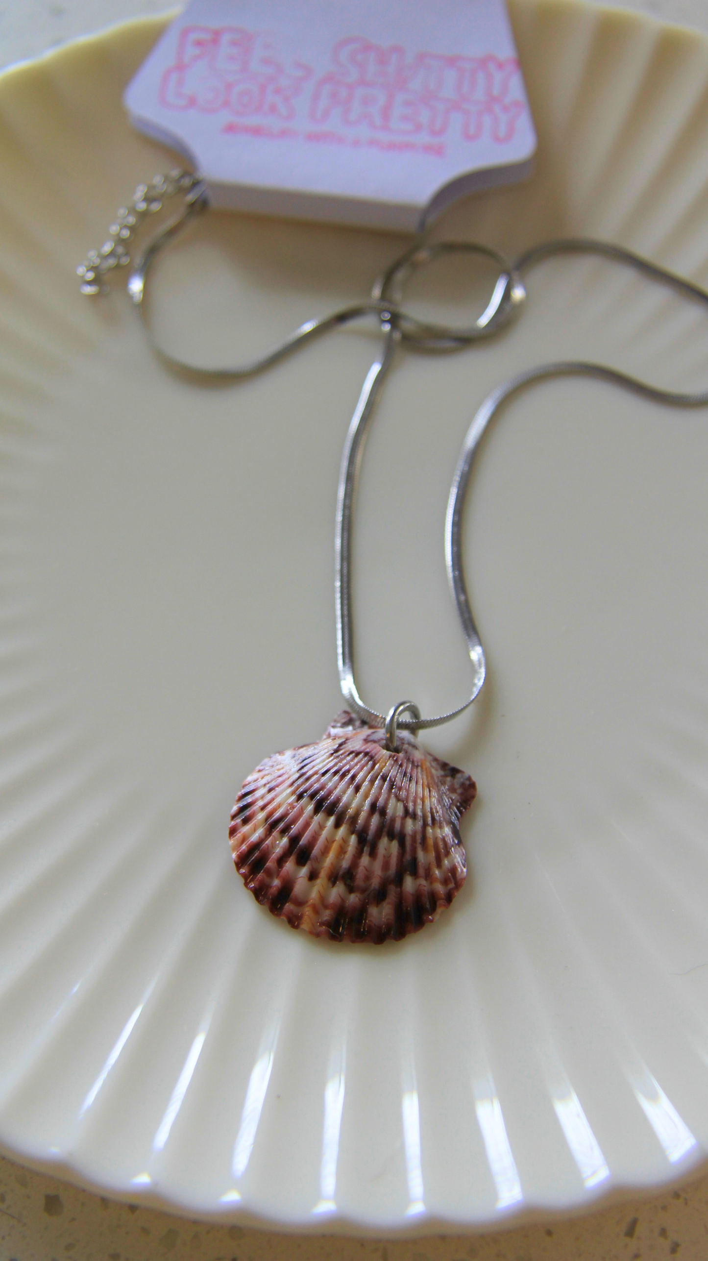 The Silver Flattened Snake Chain Shell Necklace