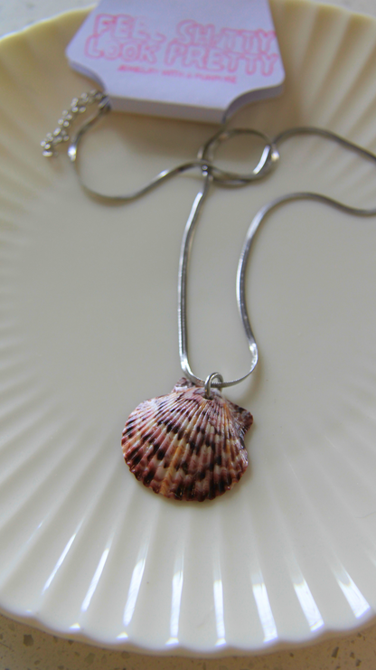The Silver Flattened Snake Chain Shell Necklace