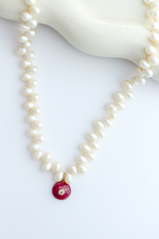 The Pearl and Ruby Candy Gemstone Necklace
