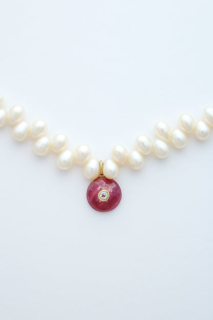 The Pearl and Ruby Candy Gemstone Necklace
