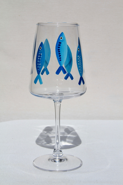 Blue Sardine Wine Glass