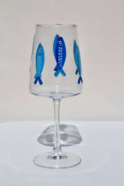 Blue Sardine Wine Glass