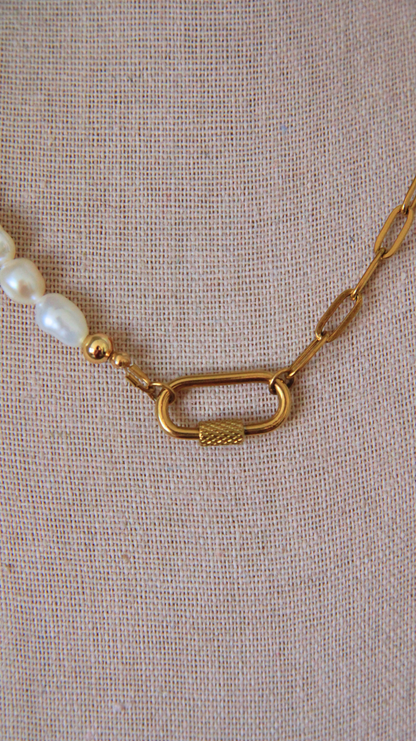 The Half Pearl Half Paperclip Carabiner Necklace