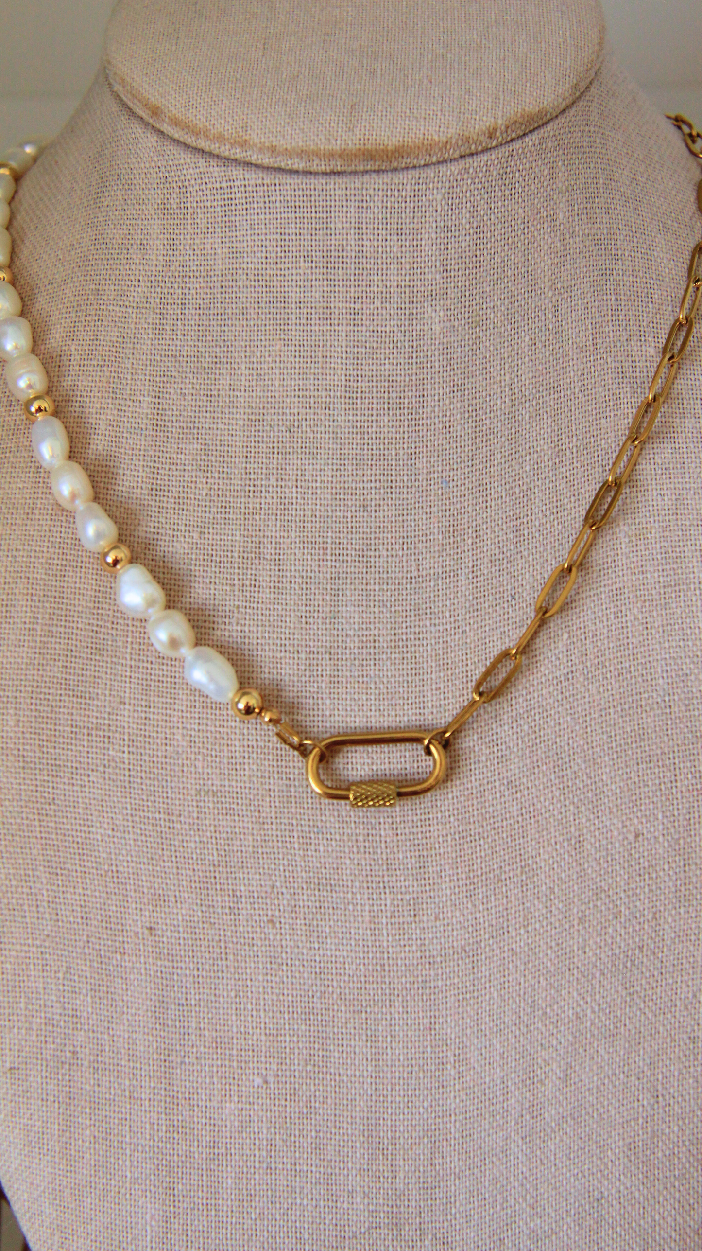 The Half Pearl Half Paperclip Carabiner Necklace