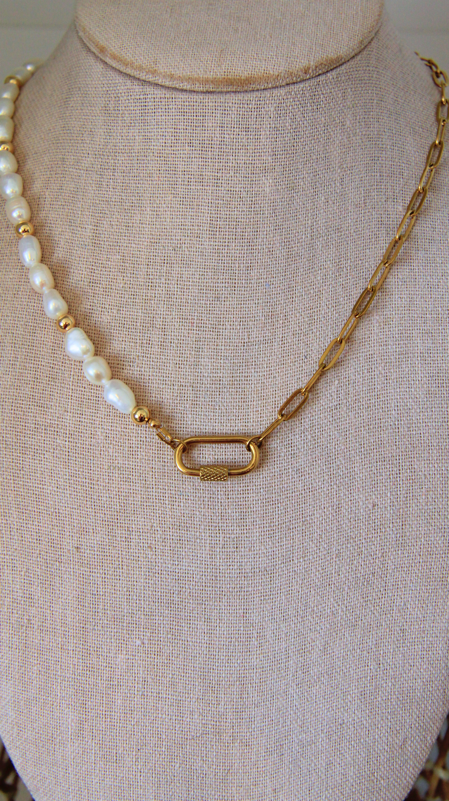 The Half Pearl Half Paperclip Carabiner Necklace
