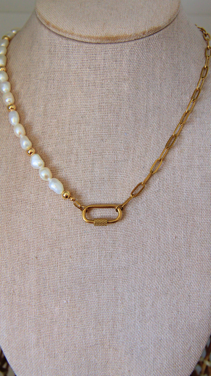 The Half Pearl Half Paperclip Carabiner Necklace