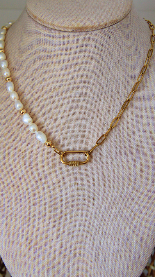 The Half Pearl Half Paperclip Carabiner Necklace