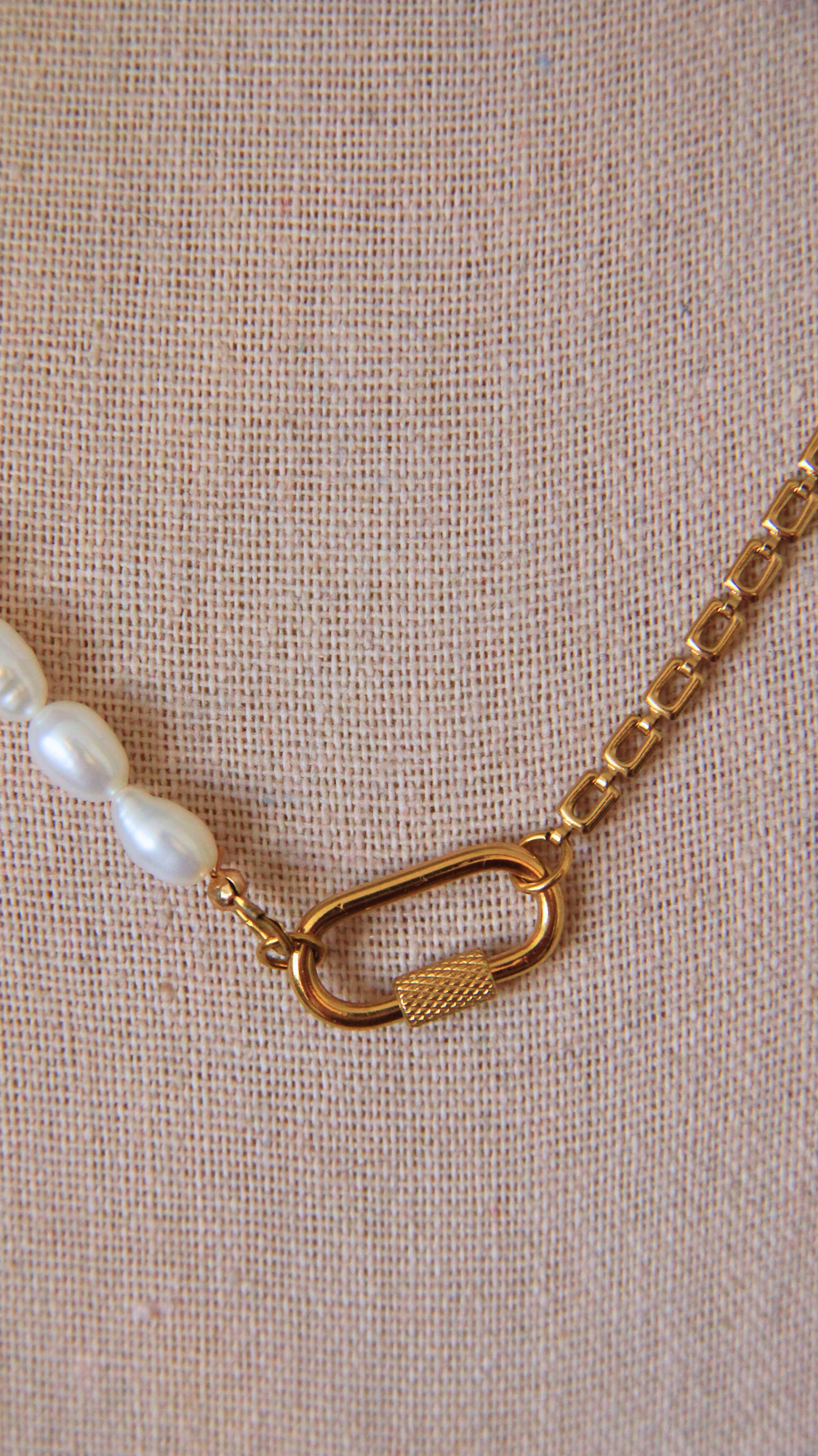 The Half Pearl Half Square Chain Carabiner Necklace