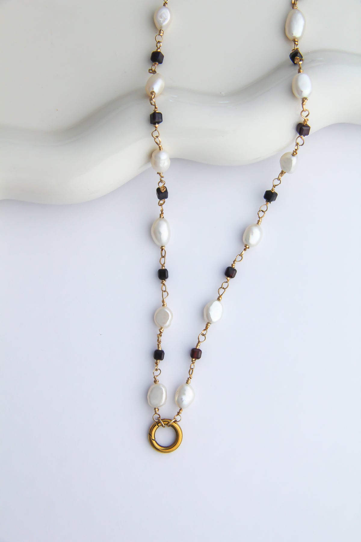 The Pearl and Garnet Charm Base Necklace