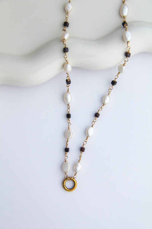 The Pearl and Garnet Charm Base Necklace