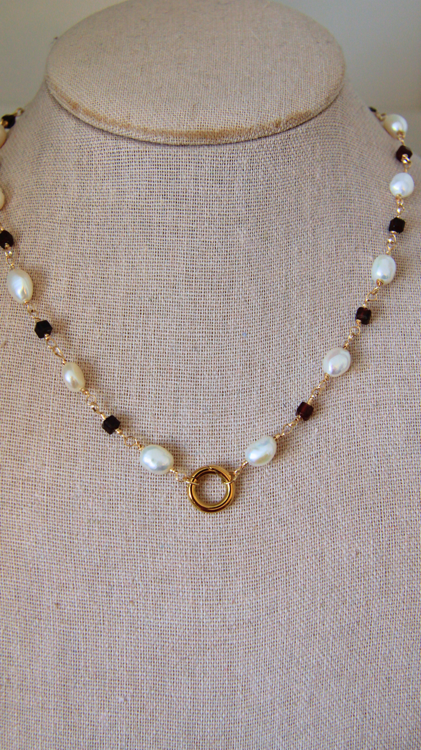 The Pearl and Garnet Charm Base Necklace