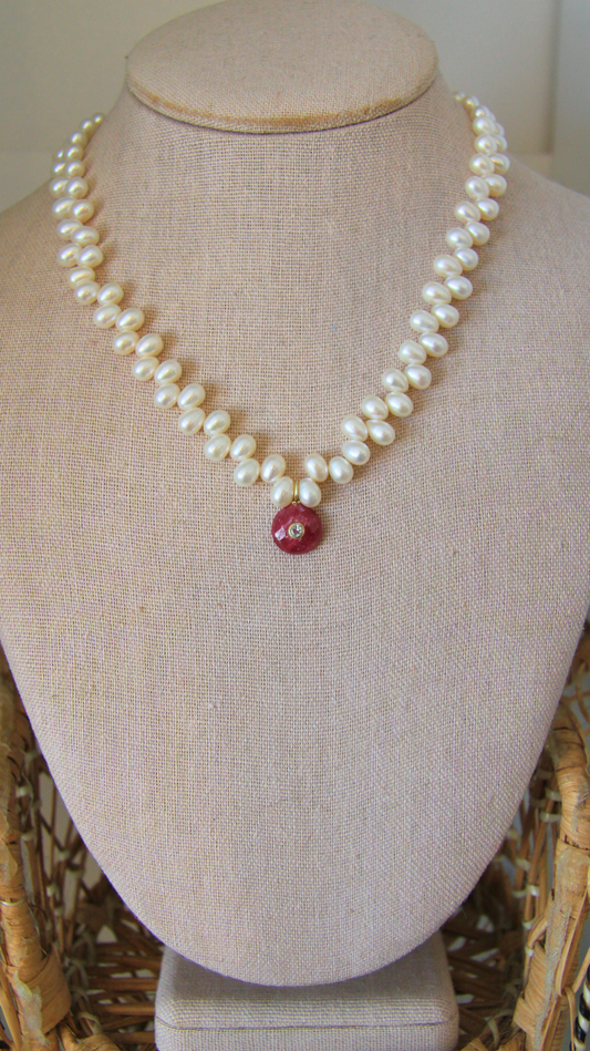 The Pearl and Ruby Candy Gemstone Necklace