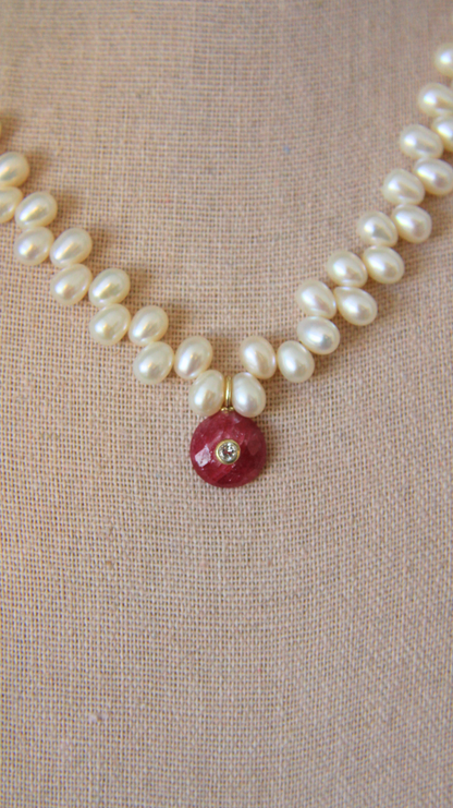 The Pearl and Ruby Candy Gemstone Necklace