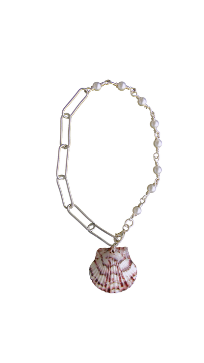 Purple & Pearl Ashley Chain Beaded Silver Shell Bracelet