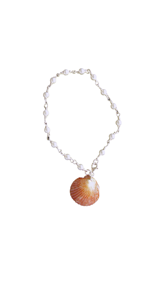Orange & Pearl Silver Beaded Bracelet
