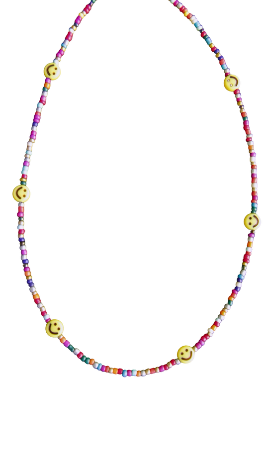 Rainbow Beaded Smiley Necklace