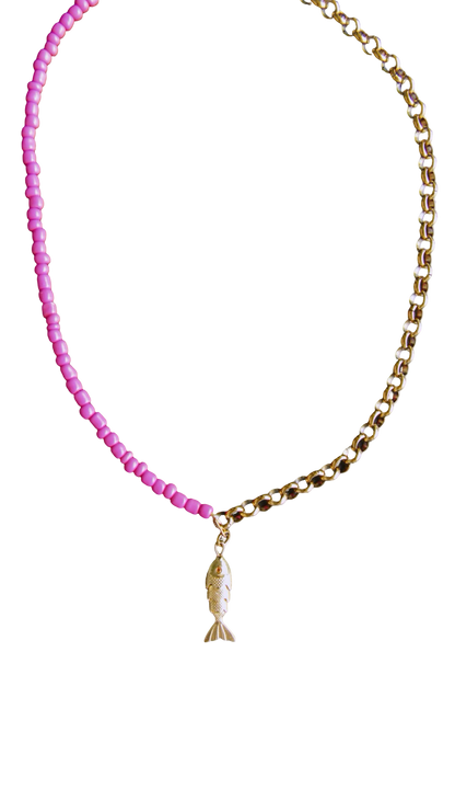 Pink Half Chain Beaded Fish Necklace