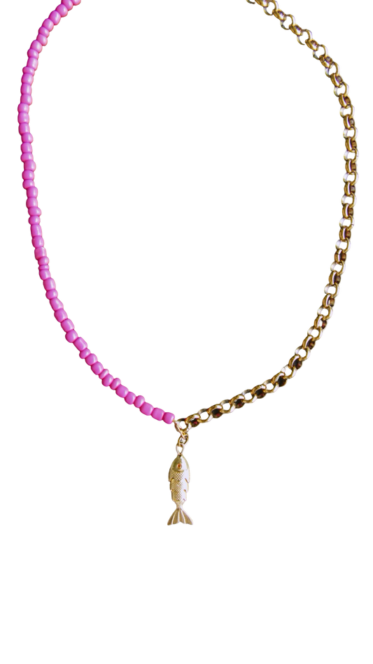 Pink Half Chain Beaded Fish Necklace