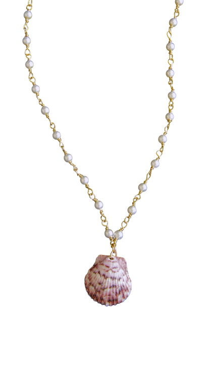 Purple & Pearl Beaded Shell Necklace