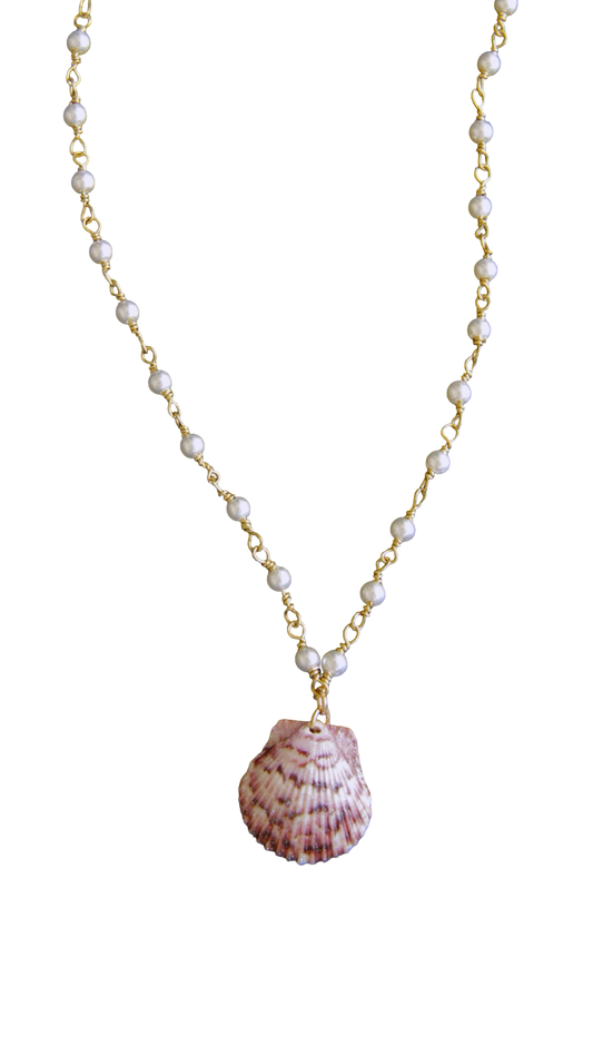 Purple & Pearl Beaded Shell Necklace