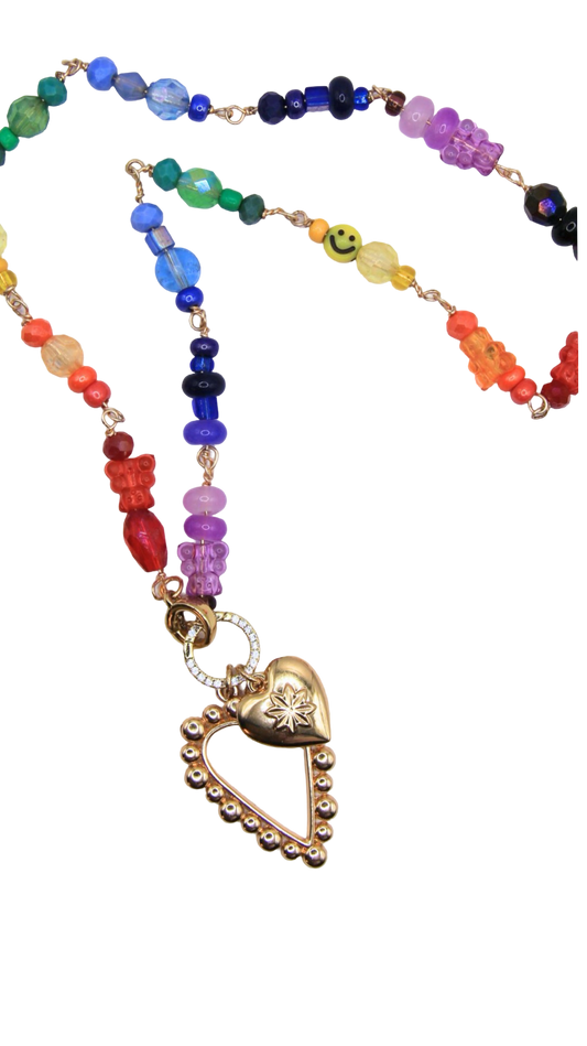Rainbow Beaded Wire Wrap Necklace