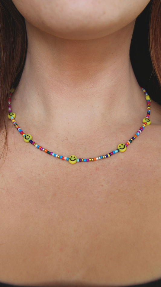 The Rainbow Beaded Smiley Necklace