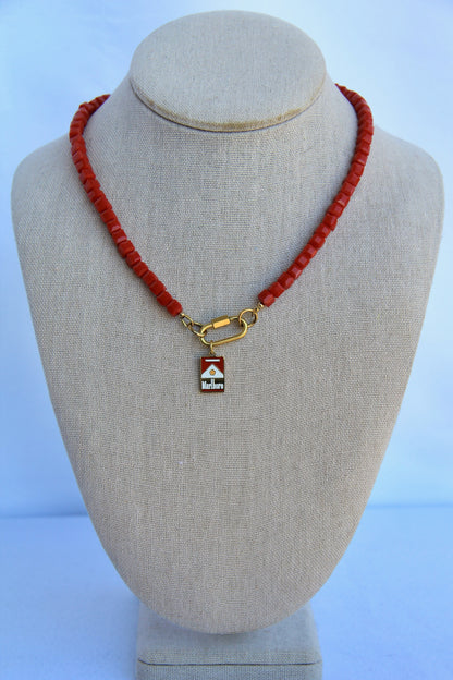 Red Square Czech Glass Charm Base Necklace