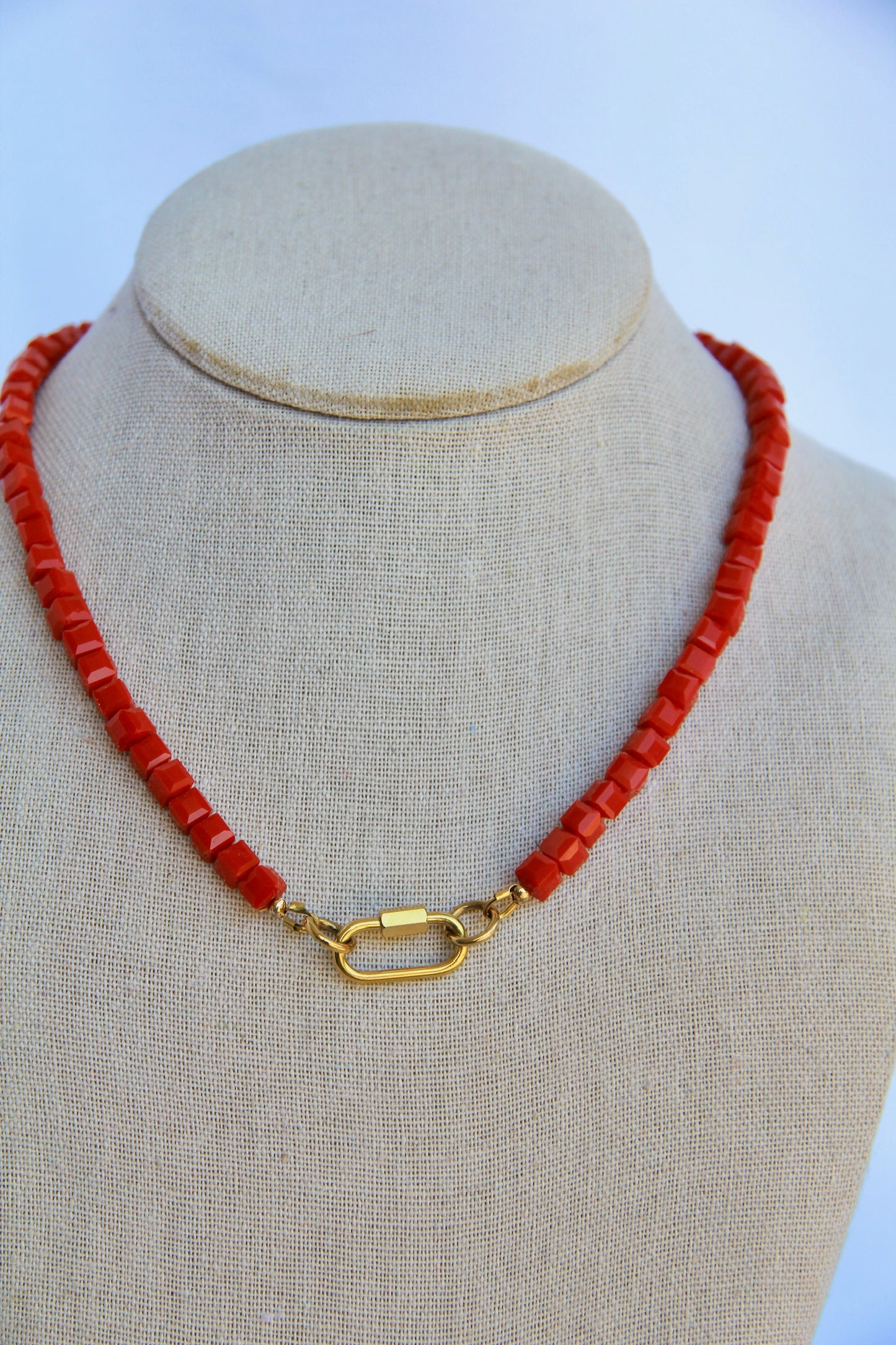 Red Square Czech Glass Charm Base Necklace