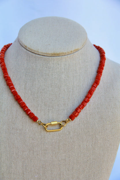 Red Square Czech Glass Charm Base Necklace