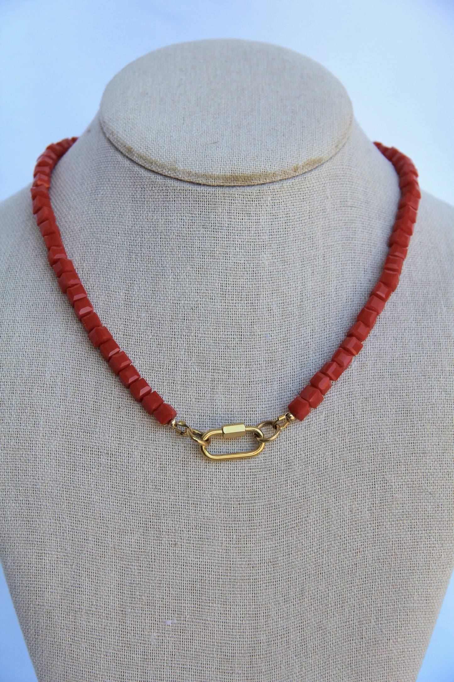 Red Square Czech Glass Charm Base Necklace