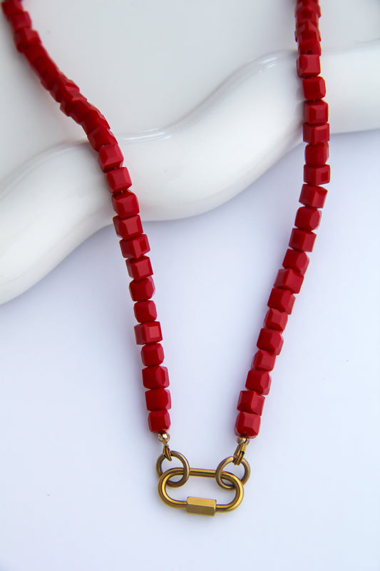 Red Square Czech Glass Charm Base Necklace